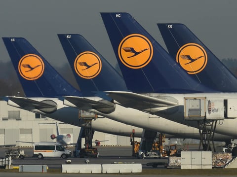 Lufthansa airplanes parked in front of an airport in Munich, Germany, in November 2016. Lufthansa is among the airlines that have announced they will resume boarding travelers affected by President Trump's executive order.
